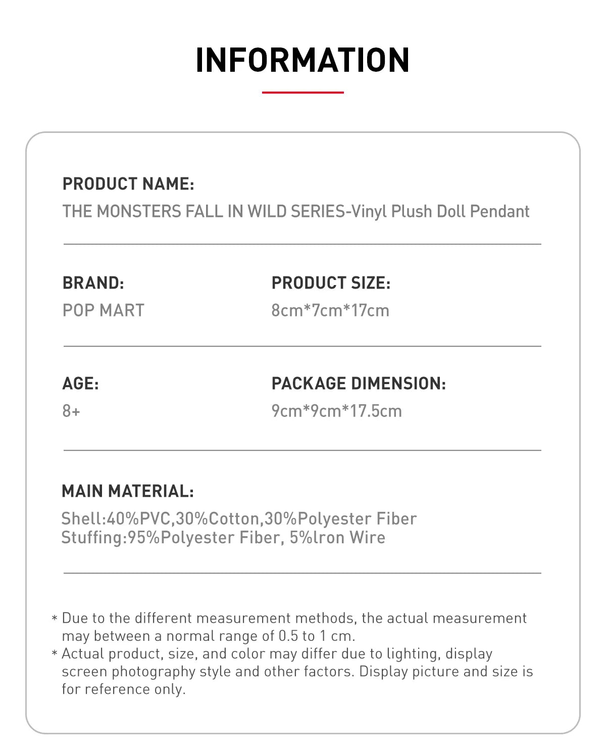 POP MART - THE MONSTER FALL IN WILD SERIES - Vinyl Plush Doll Pendant [IN-STOCK]