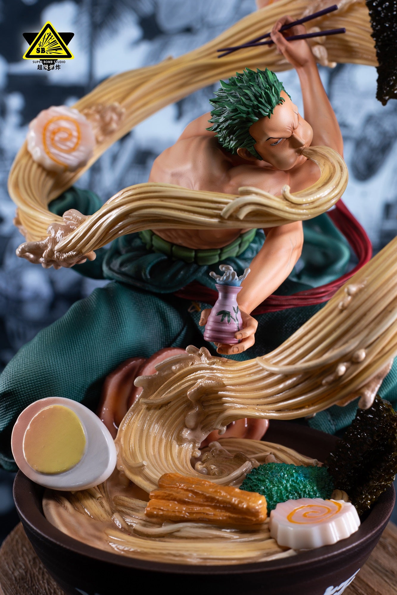 Luffy and Naruto eat ramen together at a table in an anime style. on Luffy and Naruto eat ramen together at a table in an anime style. on